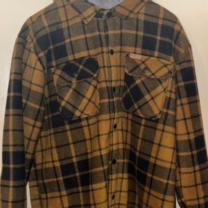 Matix Plaid Polar Fleece Faux Shearling Lining Shirt Jacket with Hood, Size M